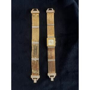 Nolan Miller Glamour Watch and Bracelet SET -Multi-strand gold & rhinestones